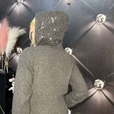 MAGLIONE CON CAPPUCCIO PAILLETTES grigio scuro