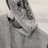 MAGLIONE CON CAPPUCCIO PAILLETTES grigio perla