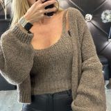 COORDINATO TOP E CARDIGAN LANA SOFFICE fango