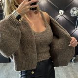 COORDINATO TOP E CARDIGAN LANA SOFFICE fango