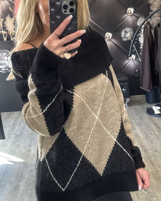 MAGLIONE STAMPA LOSANGHE nero