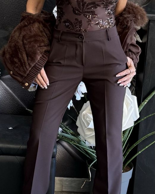 PANTALONE FLARE ELEGANTE marrone scuro