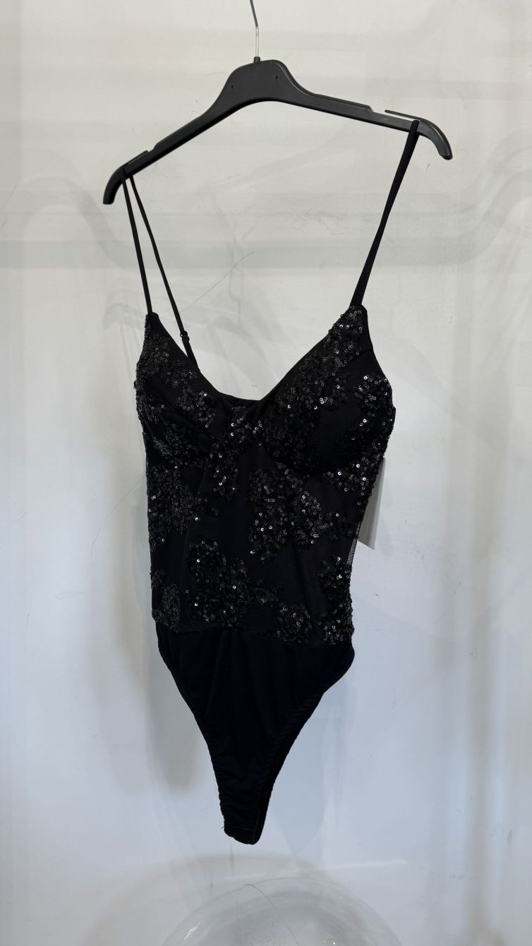BODY SCINTILLANTE PAILLETTES FLOREALI nero