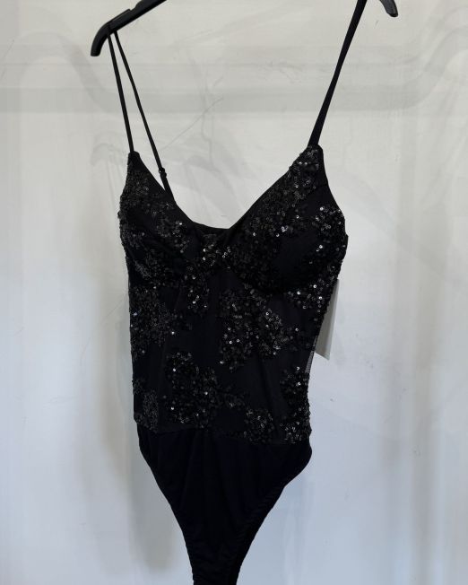 BODY SCINTILLANTE PAILLETTES FLOREALI nero