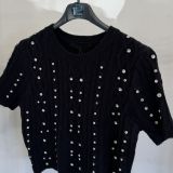 MAGLIA GLAMOUR MANICA CORTA CON STRASS nera