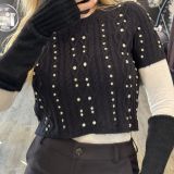 MAGLIA GLAMOUR MANICA CORTA CON STRASS nera