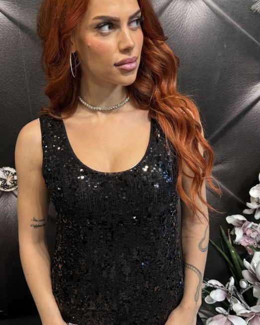 CANOTTA IN PAILLETTES SCINTILLANTE nero