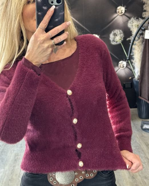 CARDIGAN PELUCHE bordeaux