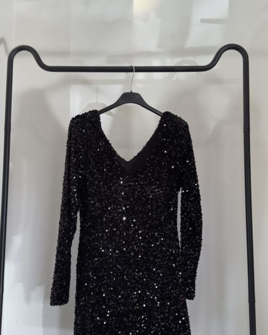 VESTITO CORTO IN PAILLETTES SCOLLO V nero