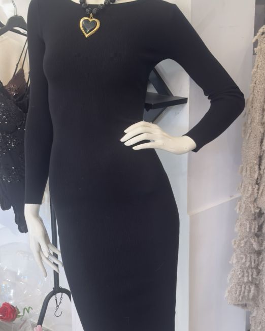 VESTITO MIDI IN MAGLIA ELASTICIZZATO nero