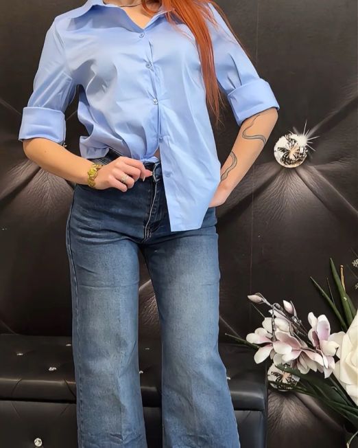 JEANS PALAZZO CON ORLO SFRANGIATO blu denim