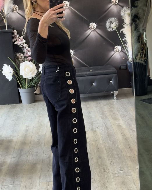 JEANS PALAZZO CON OCCHIELLI nero