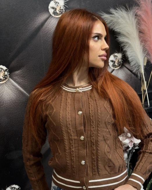 CARDIGAN CON DETTAGLI A CONTRASTO cognac