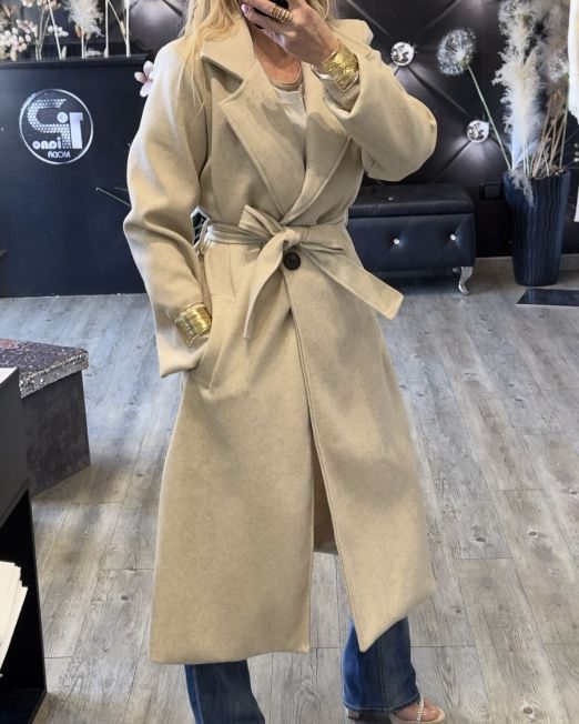 CAPPOTTO MIDI CON CINTURA panna