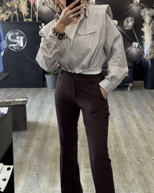 PANTALONE FLARE IN TESSUTO TECNICO ELASTICIZZATO cioccolato