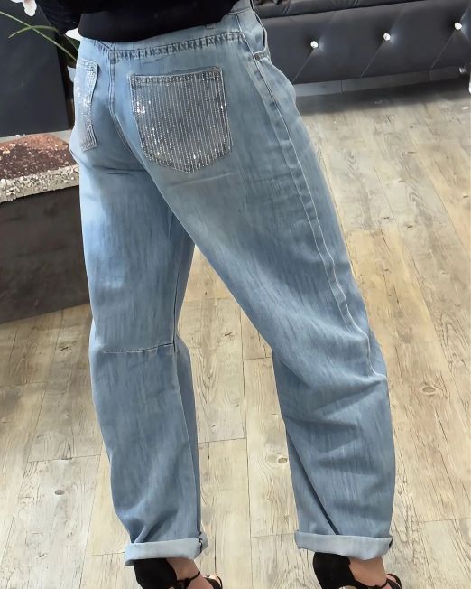JEANS BALLOON CON TASCHE STRASS