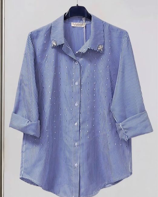 CAMICIA A RIGHE CON CRISTALLI E COLLETTO GIOIELLO