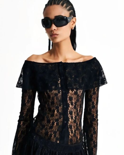 MAGLIA IN PIZZO LUMINA SPALLE SCOPERTE nero