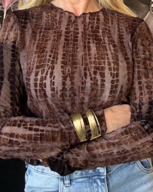 MAGLIA IN TULLE CON STAMPA SCAMOSCIATA A RILIEVO colore cioccolato