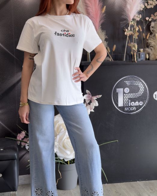 T-SHIRT CON SCRITTA CHE FASTIDIO bianco- nero