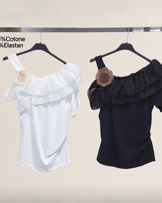 T-SHIRT MONOSPALLA CON VOLANT