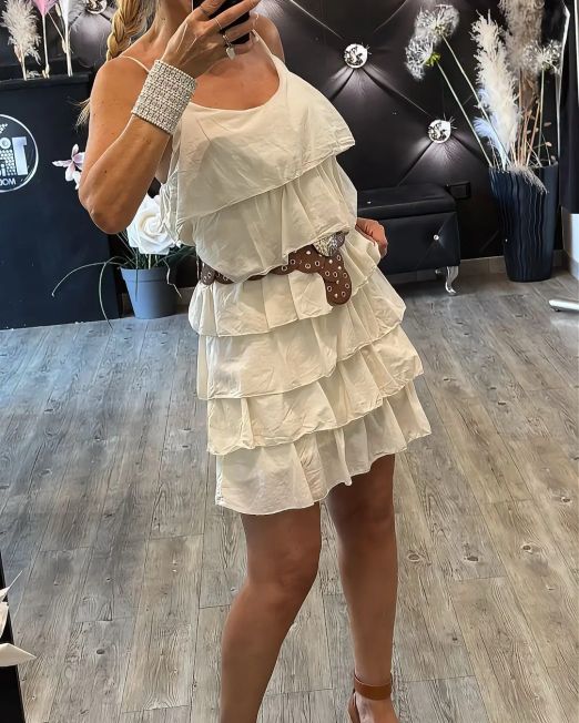 VESTITO CORTO A BALZE colore panna