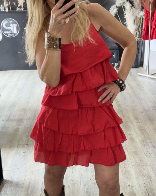 VESTITO CORTO A BALZE colore rosso