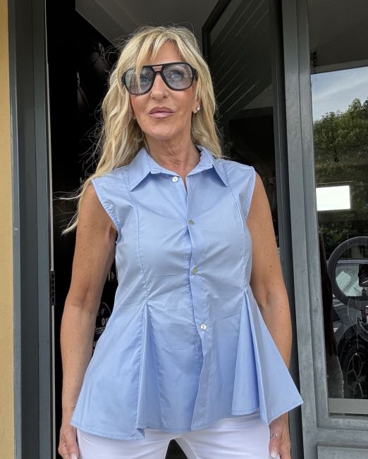 CAMICIA SMANICATA CON CANNELLI celeste