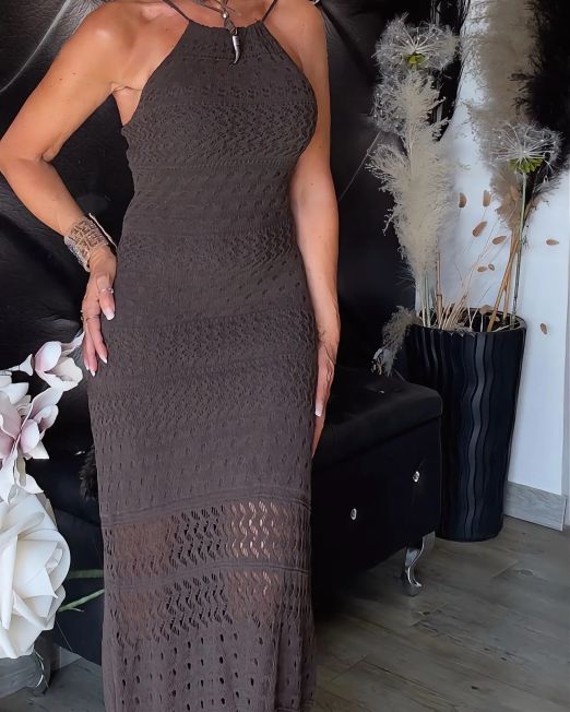 VESTITO LUNGO CROCHET cioccolato