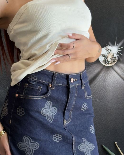 MINIGONNA IN DENIM CON STAMPA blu jeans