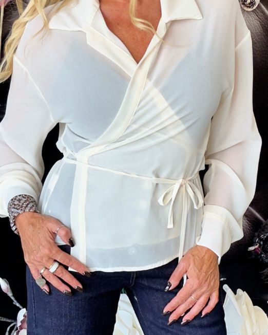 CAMICIA INCROCIO SEMITRASPARENTE panna