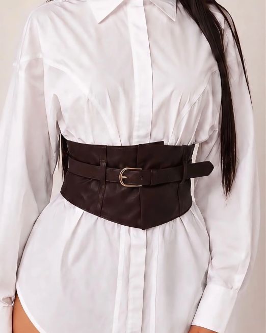 CAMICIA LUNGA CON CINTURA BUSTIER bianco