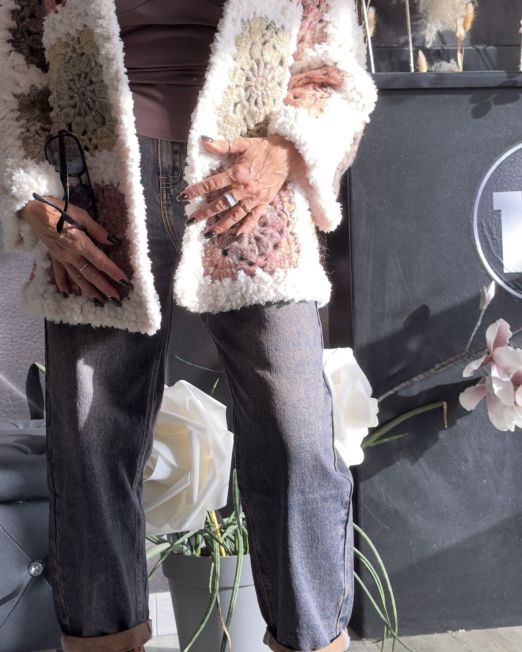 MAXI CARDIGAN EFFETTO PELUCHE fantasia patchwork