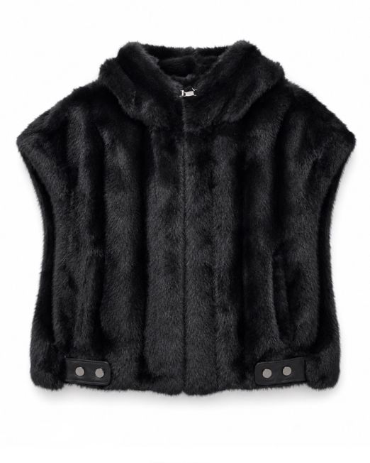 GILET IN ECO VISONE CON CAPPUCCIO colore nero