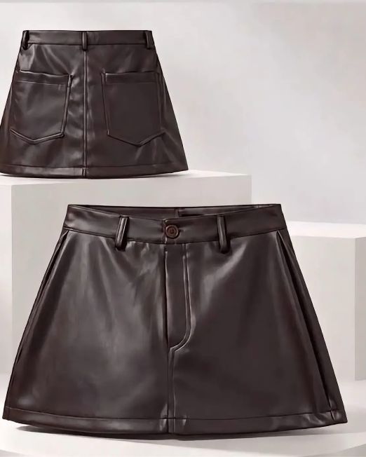 MINIGONNA SHORT IN ECOPELLE cioccolato