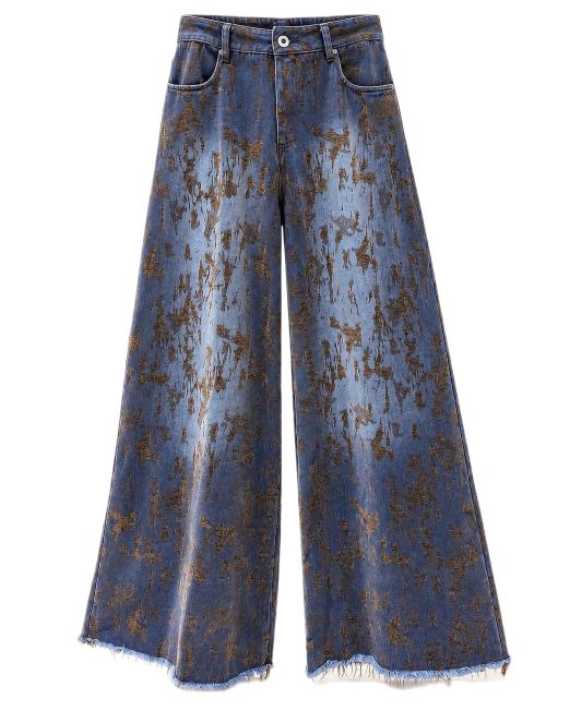 JEANS WIDE LEG CON STAMPA BRONZO E ORLO SFRANGIATO