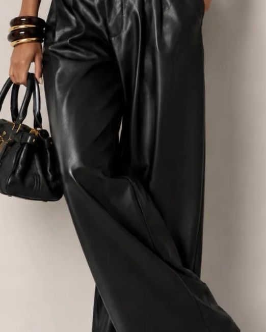 PANTALONE PALAZZO IN ECOPELLE CON CHARM CHIAVE DORATO nero