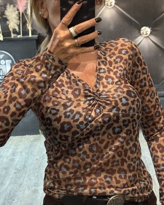MAGLIA IN TULLE MACULATA A MANICHE LUNGHE CON NODO ALLO SCOLLO IN 3 VARIANTI DI COLORE
