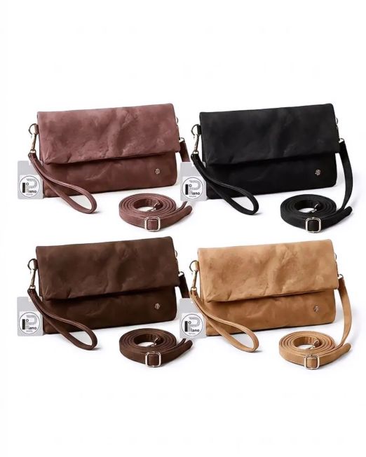 POCHETTE BUSTA IN ECO CAMOSCIO CON LACCETTO DA POLSO E TRACOLLA vari colori
