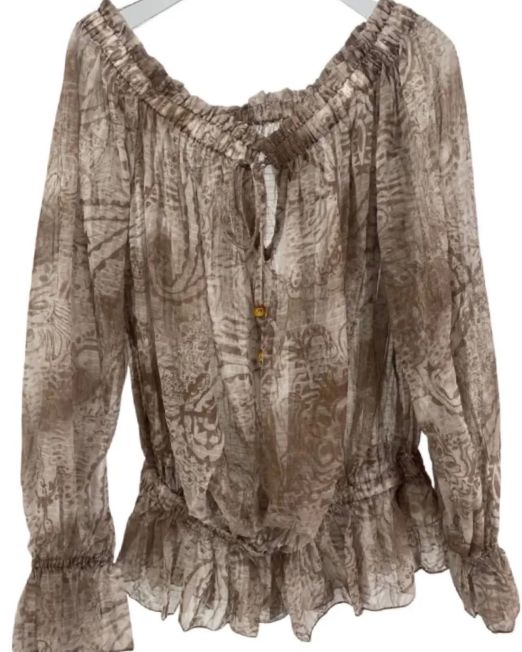 BLUSA BARDOT IN STAMPA PAISLEY SEMITRASPARENTE caffè’