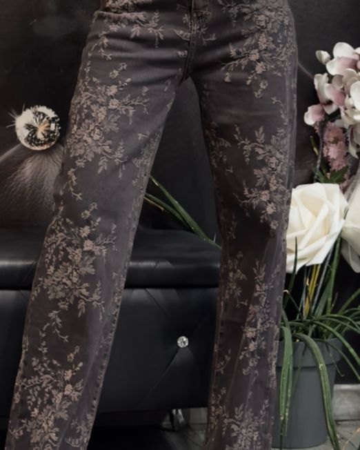 JEANS FLOREALE FIT ELASTICIZZATO color caffè’