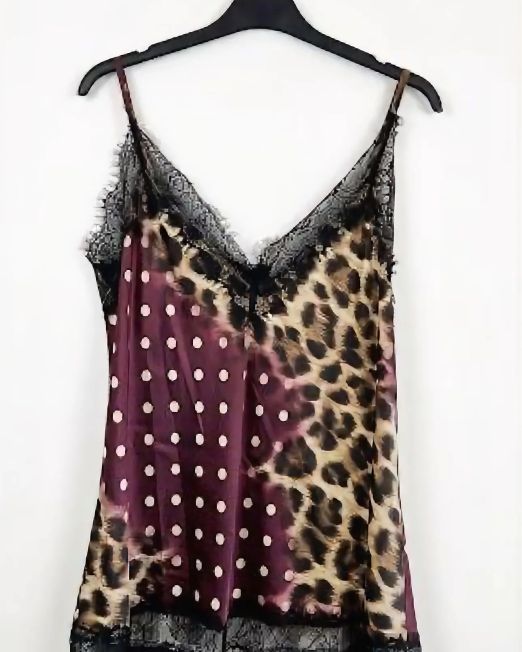 TOP LUMINA MACULATO E POIS CON INSERTI IN PIZZO Bordeaux