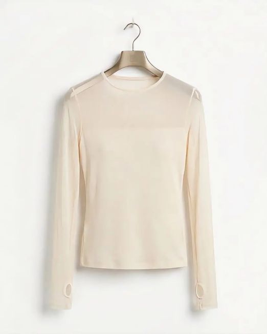 MAGLIA MY- D IN TULLE ELASTICIZZATO CON MANICA A GUANTO panna
