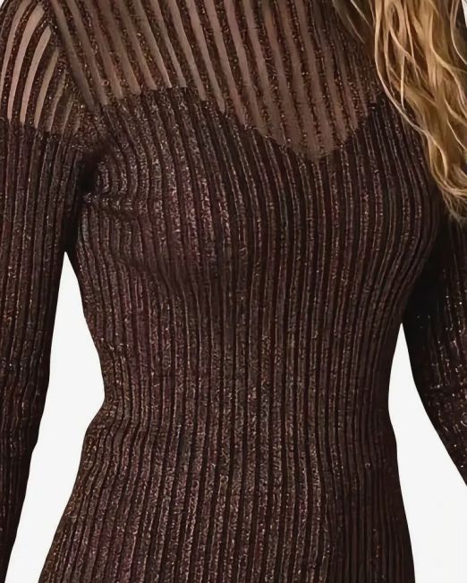 MAGLIA A COSTINE IN LUREX CON TRASPARENZE marrone