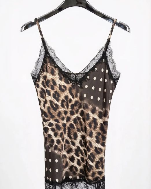 TOP LUMINA MACULATO E POIS CON INSERTI IN PIZZO Brown