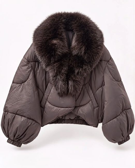 PIUMINO BOMBER COLLO PELLICCIA cioccolato