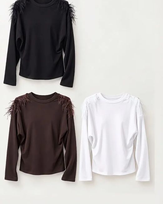 MAGLIA IN COTONE ELASTICIZZATO CON DETTAGLI PIUME vari colori