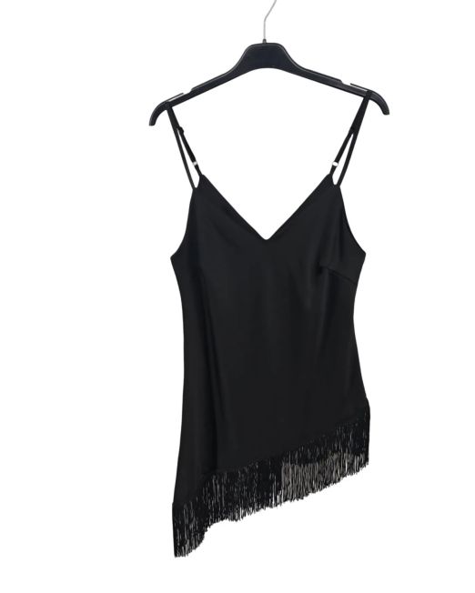 TOP IN SATIN ASIMMETRICO CON FRANGE nero