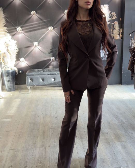 COMPLETO TAILLEUR SARTORIALE CON PANTALONE FLARE cioccolato